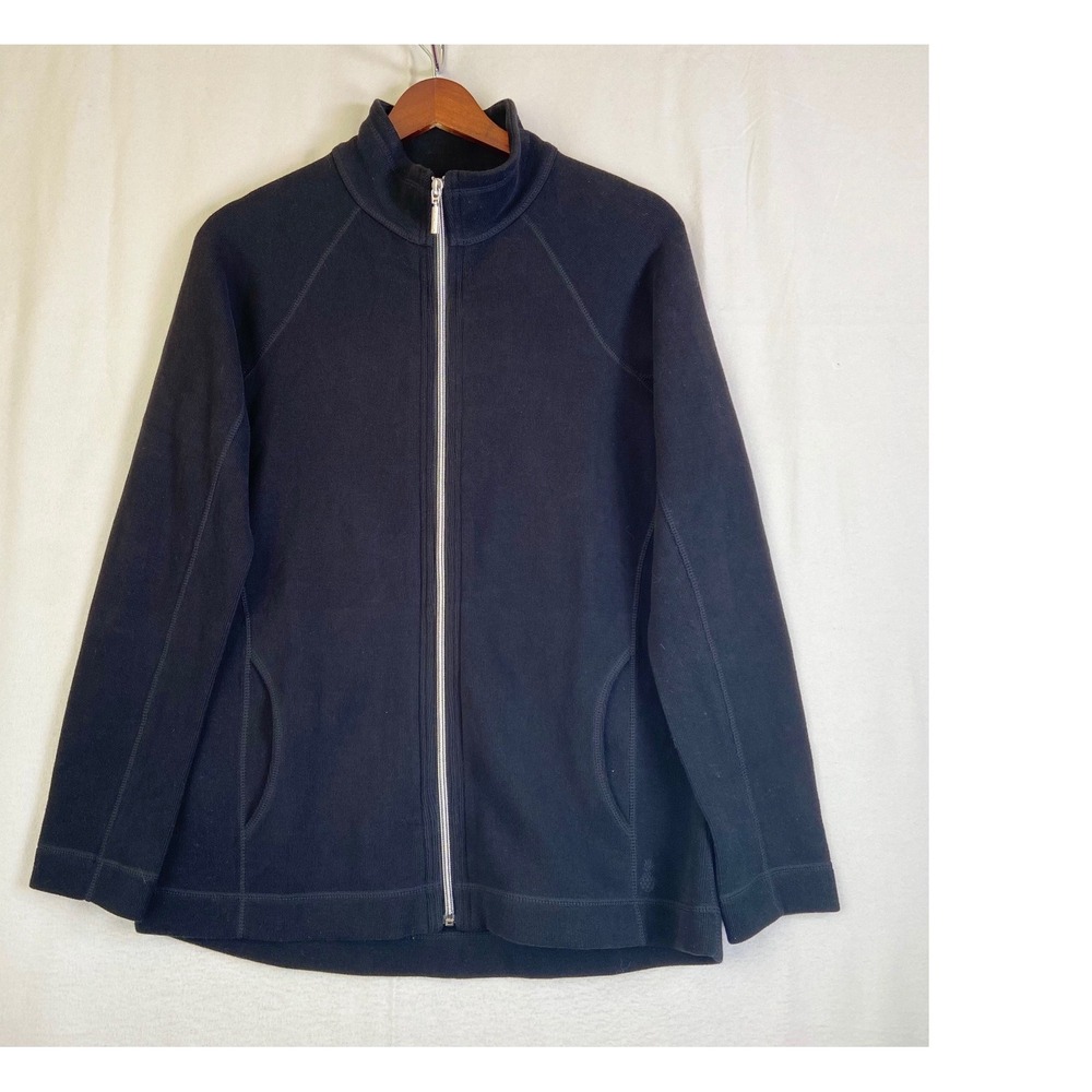 Tommy Bahama Womens Black Full Zip Cotton Blend Mock Neck Jacket Small